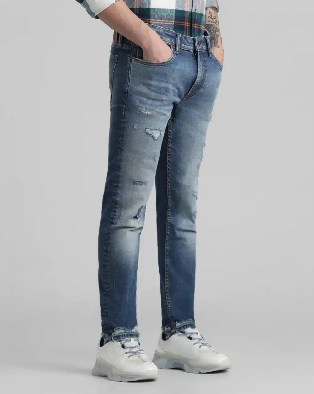 Dark Blue Low Rise Distressed Ben Skinny Jeans - Image 2