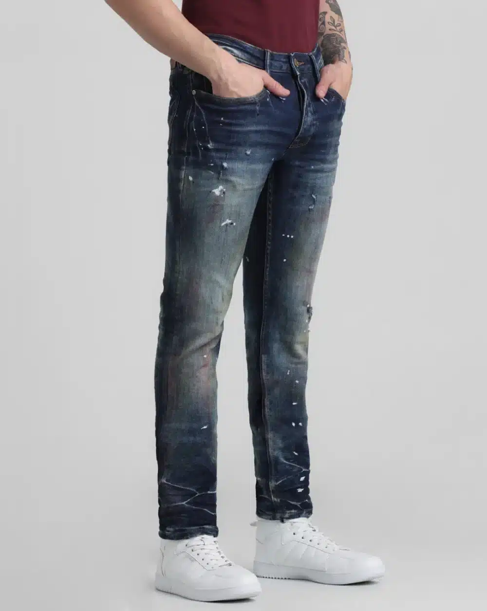 Dark Blue Low Rise Distressed Glenn Slim Fit Jeans - Image 2