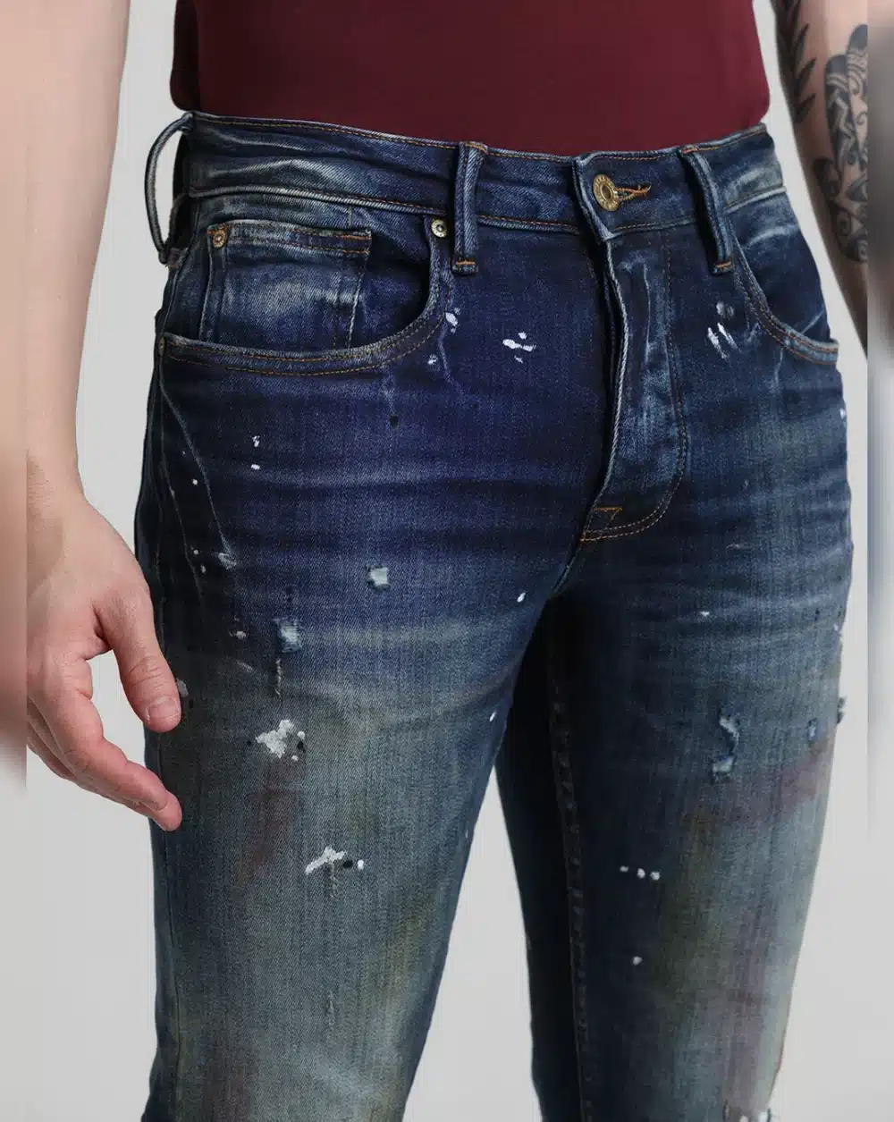 Dark Blue Low Rise Distressed Glenn Slim Fit Jeans - Image 4