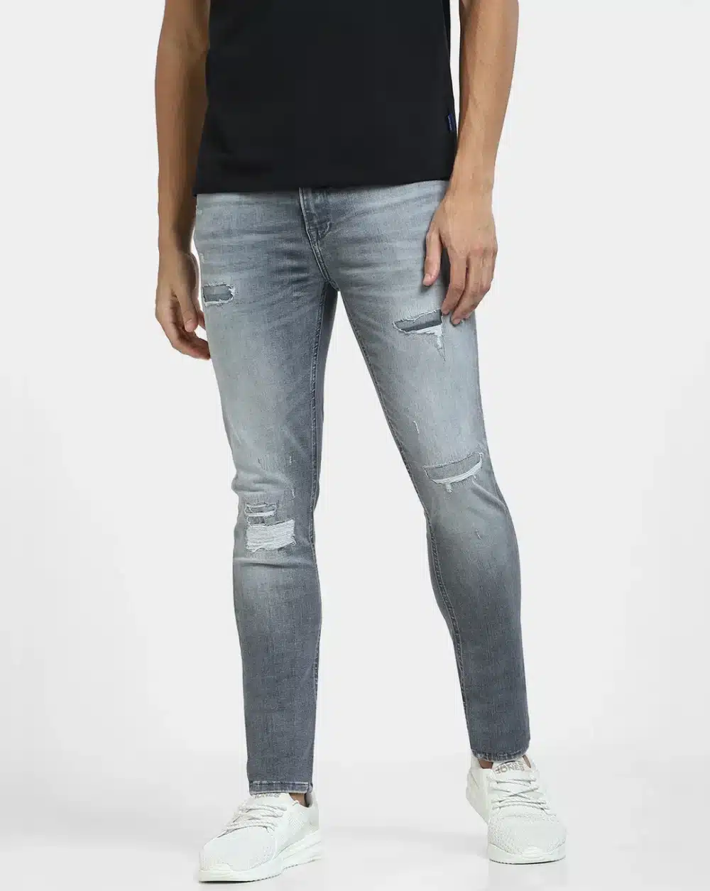 Grey Low Rise Distressed Liam Skinny Jeans