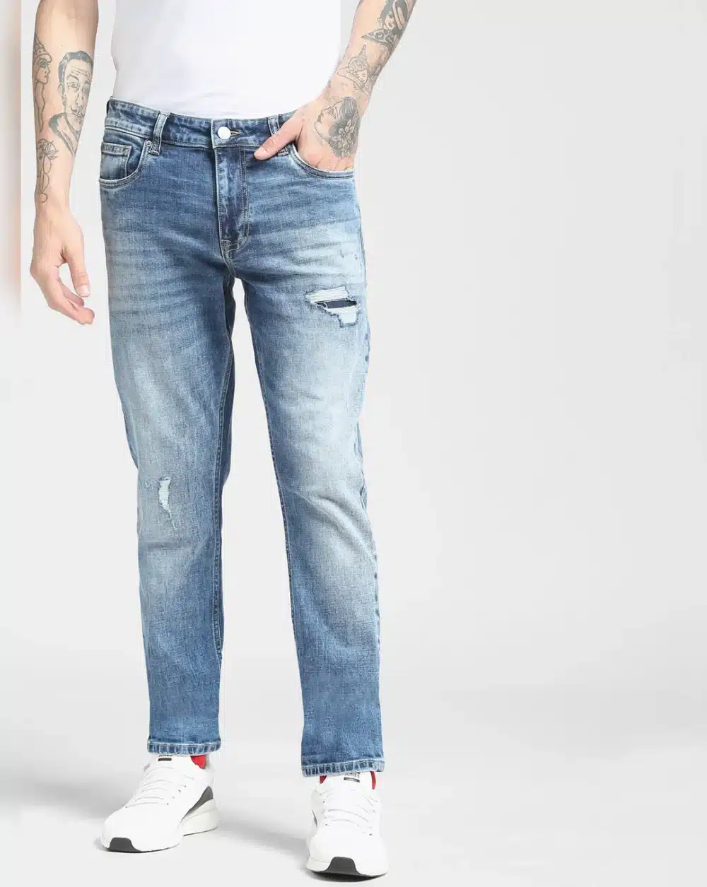 Blue Low Rise Glenn Ripped Slim Jeans