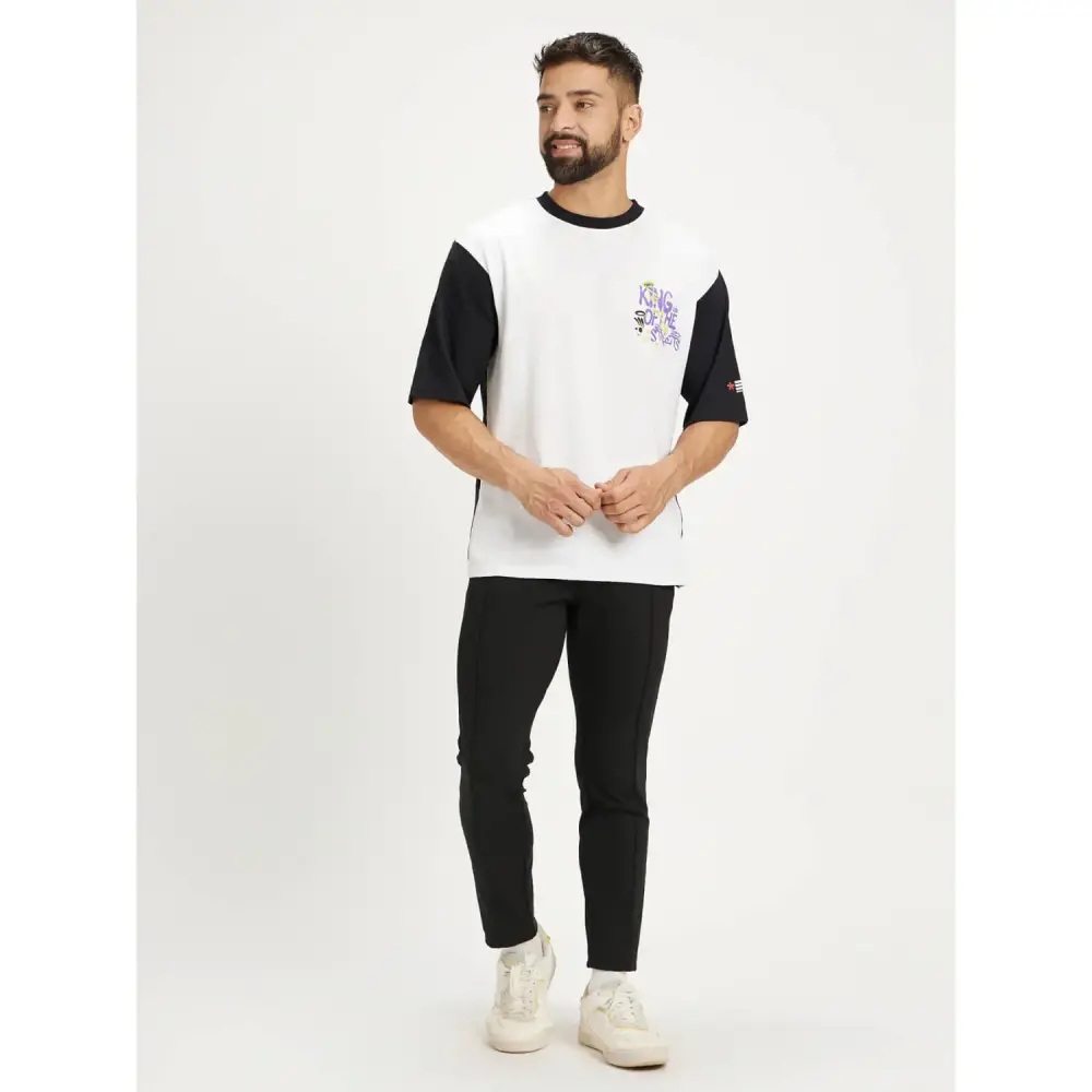 White Printed Oversized T-Shirt For Men's - Image 4