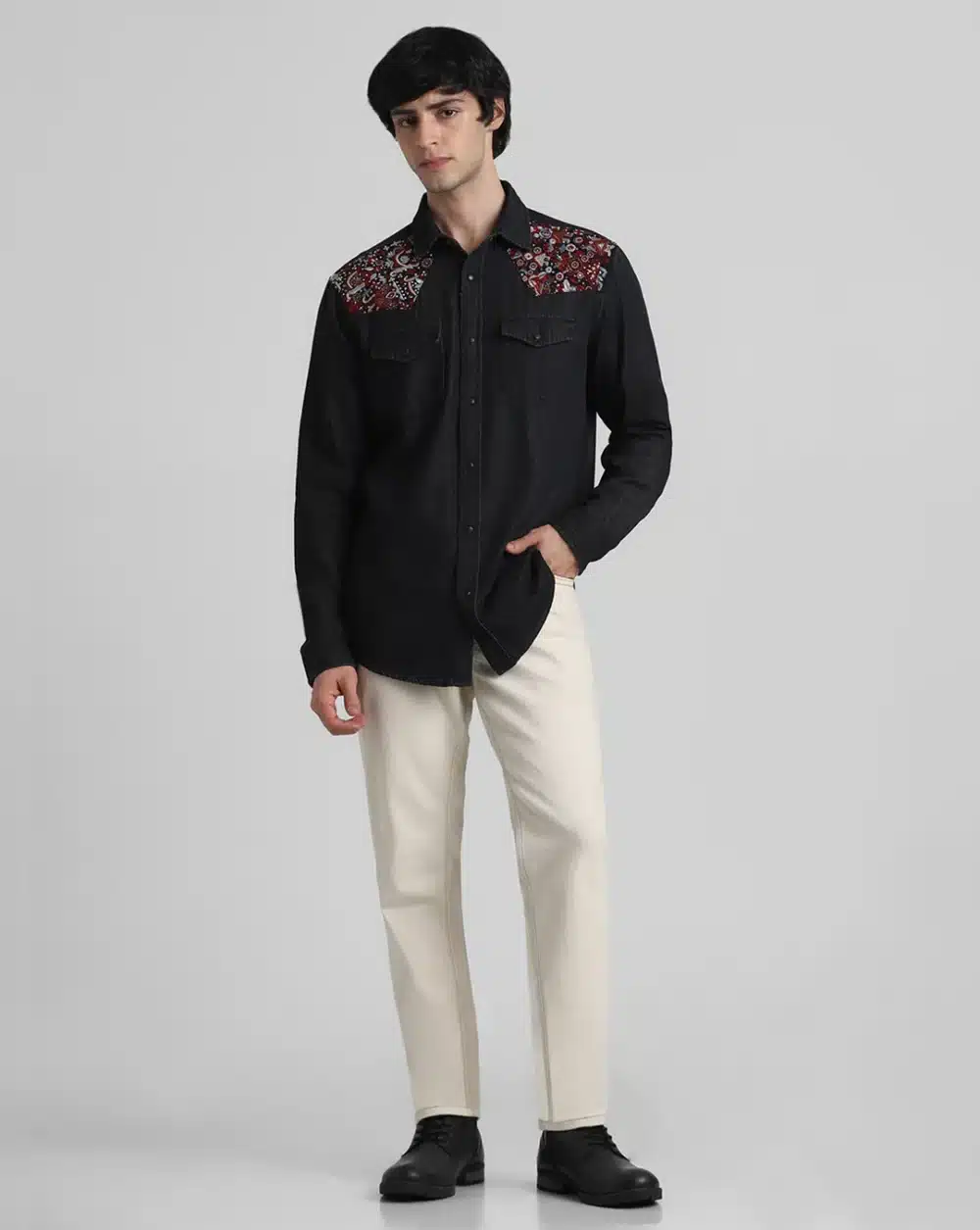 Black Embroidered Patch Denim Shirt - Image 6