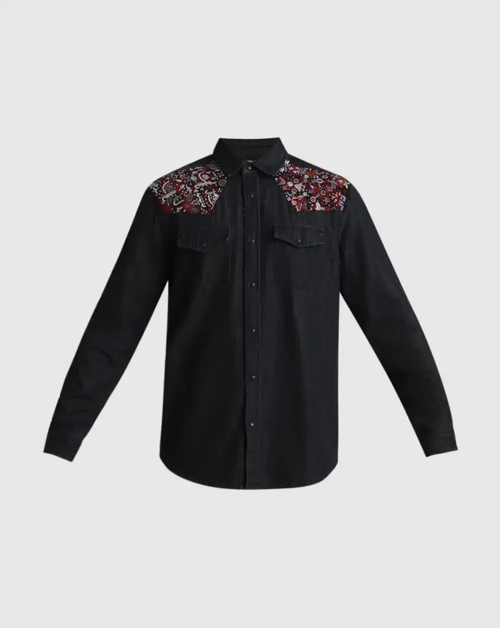 Black Embroidered Patch Denim Shirt - Image 7