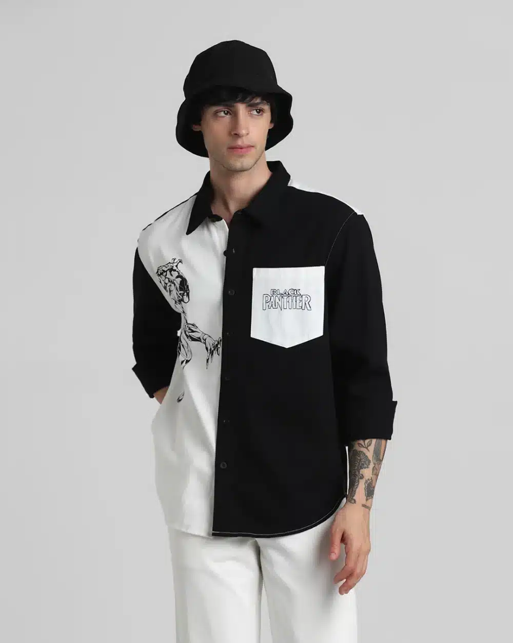 Black Panther White Colourblocked Shirt