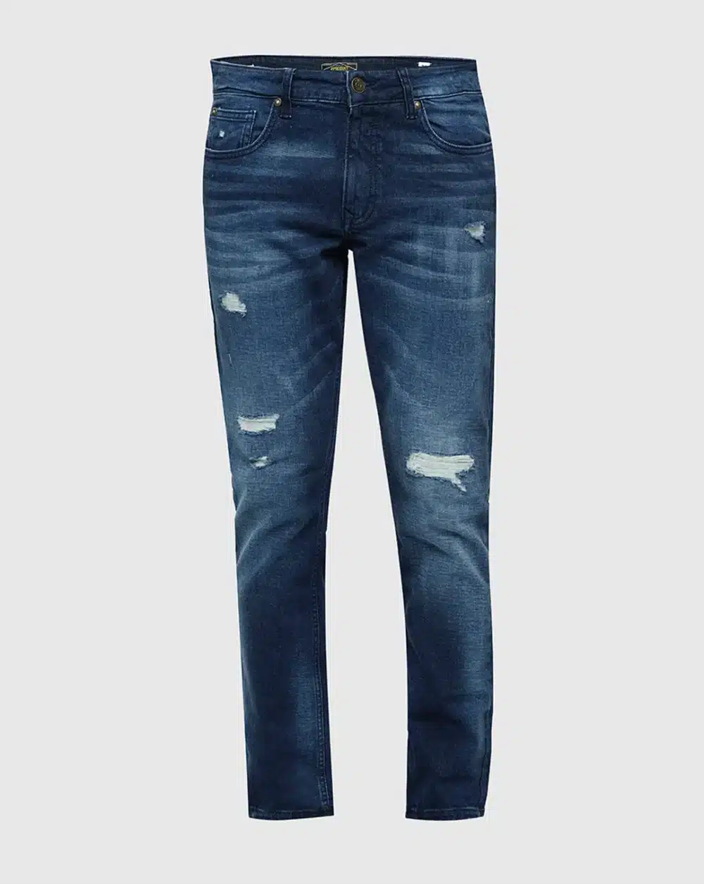 Dark Blue Mid Rise Distressed Slim Fit Jeans - Image 7