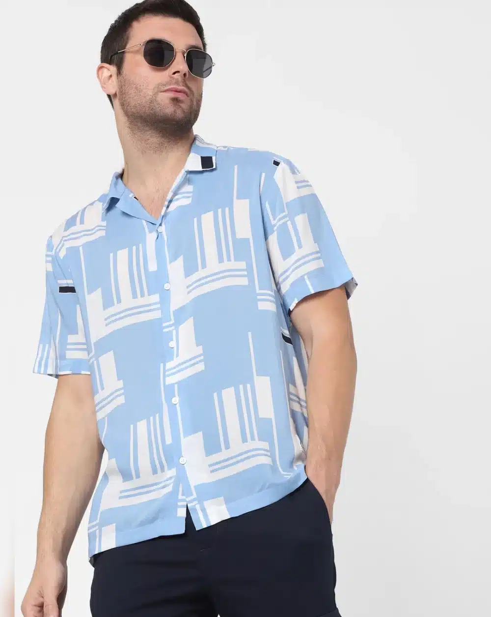 Blue All Over Print Short Sleeves Shirt For Men - Image 2