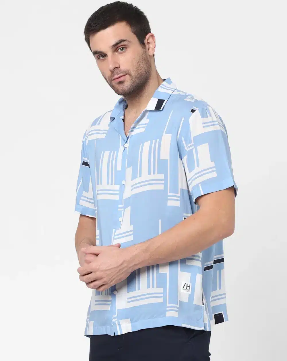 Blue All Over Print Short Sleeves Shirt For Men - Image 3