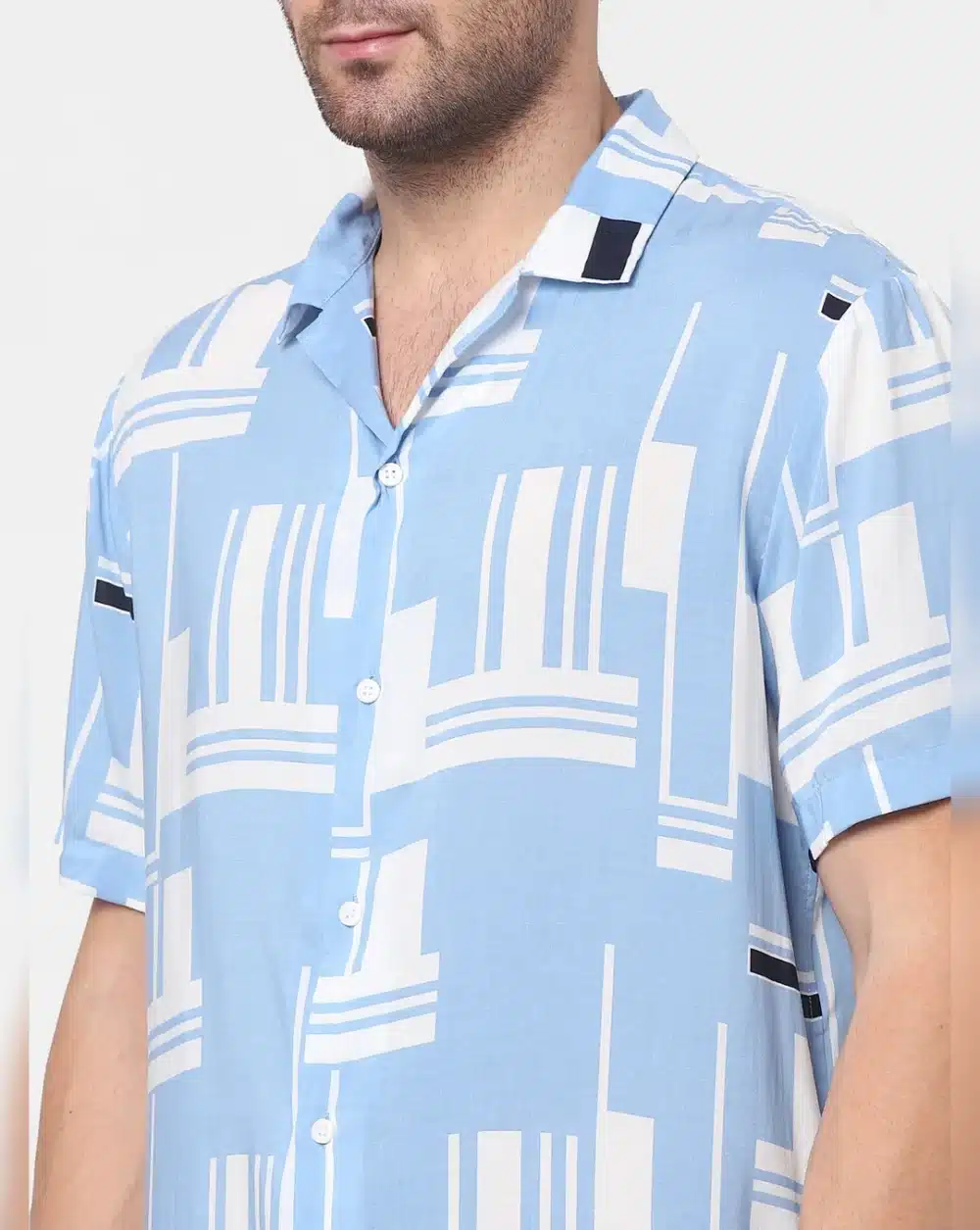 Blue All Over Print Short Sleeves Shirt For Men - Image 5