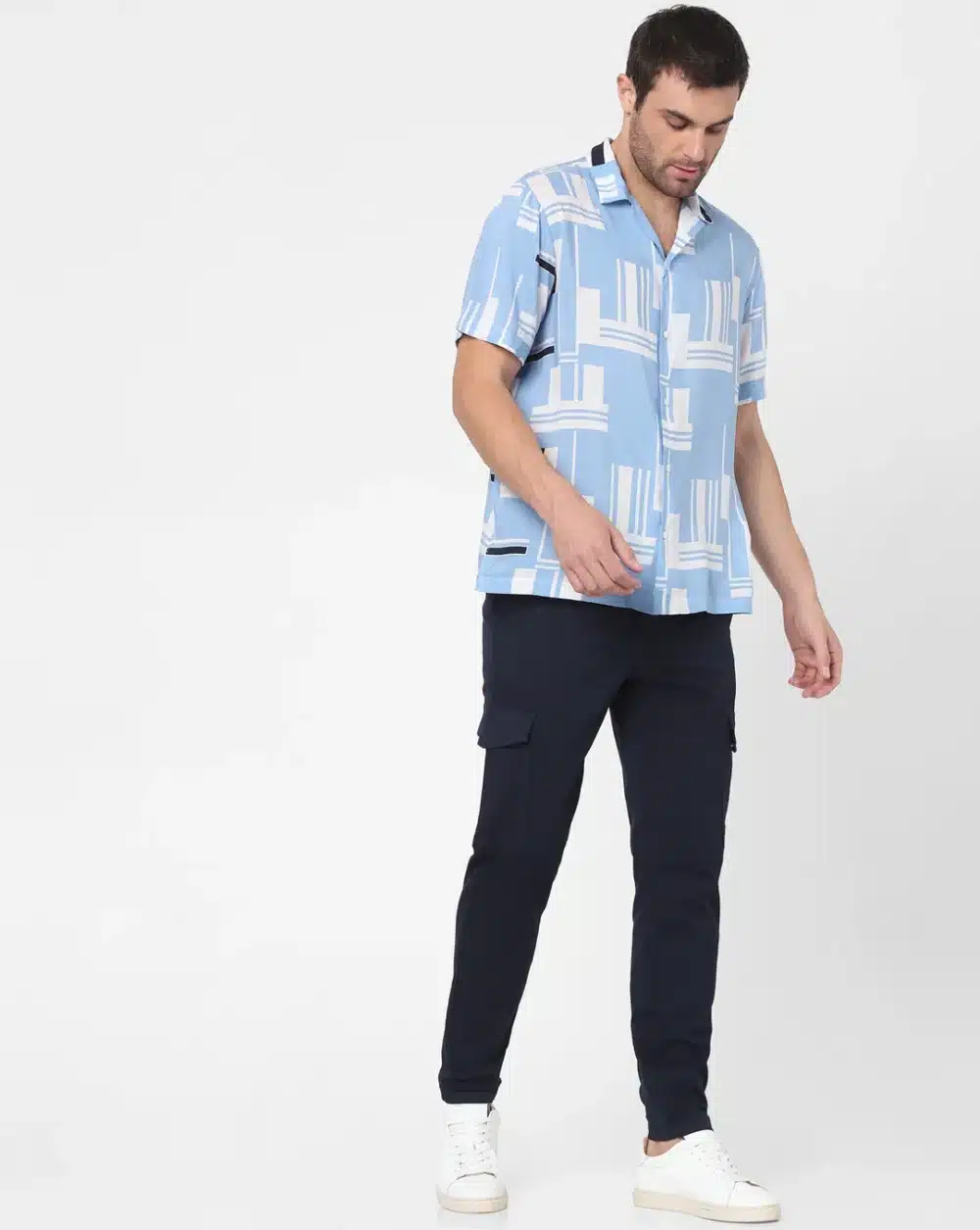 Blue All Over Print Short Sleeves Shirt For Men - Image 6