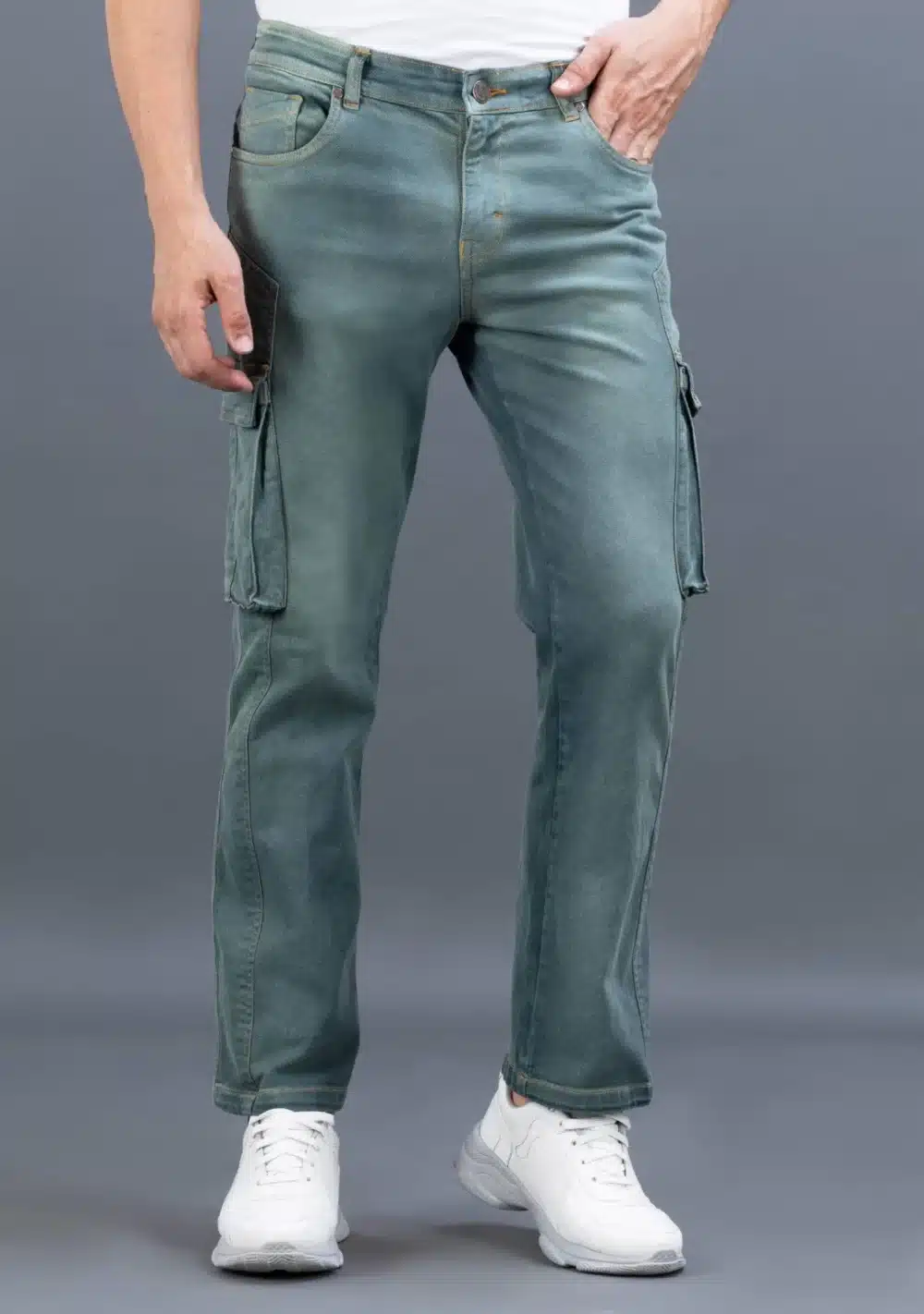 Green Straight Fit Men's Cargo Jeans - Image 2