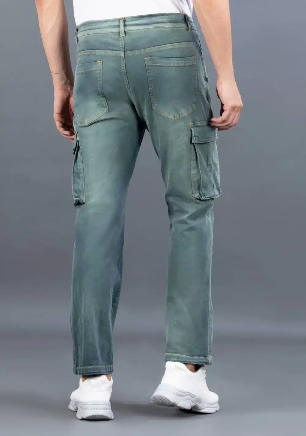 Green Straight Fit Men's Cargo Jeans - Image 5