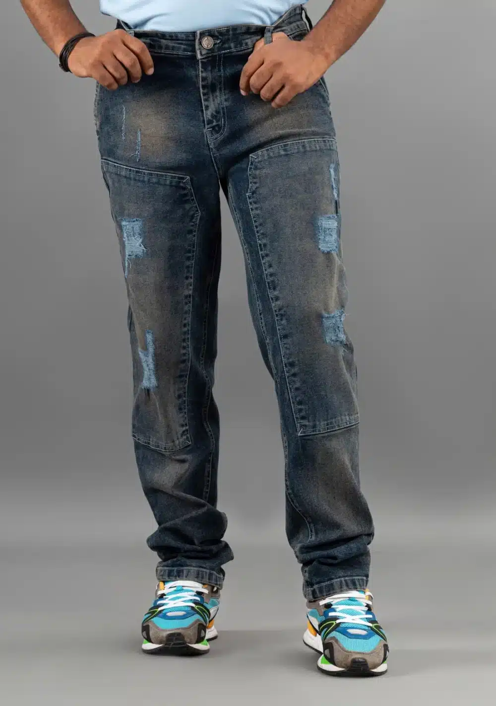 Berry Blue Straight Fit Men's Distressed Jeans - Image 2