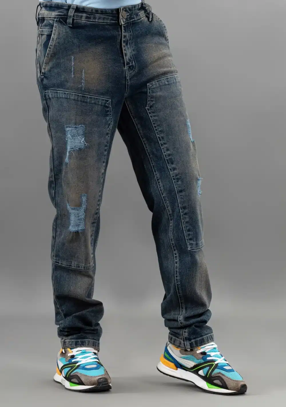 Berry Blue Straight Fit Men's Distressed Jeans