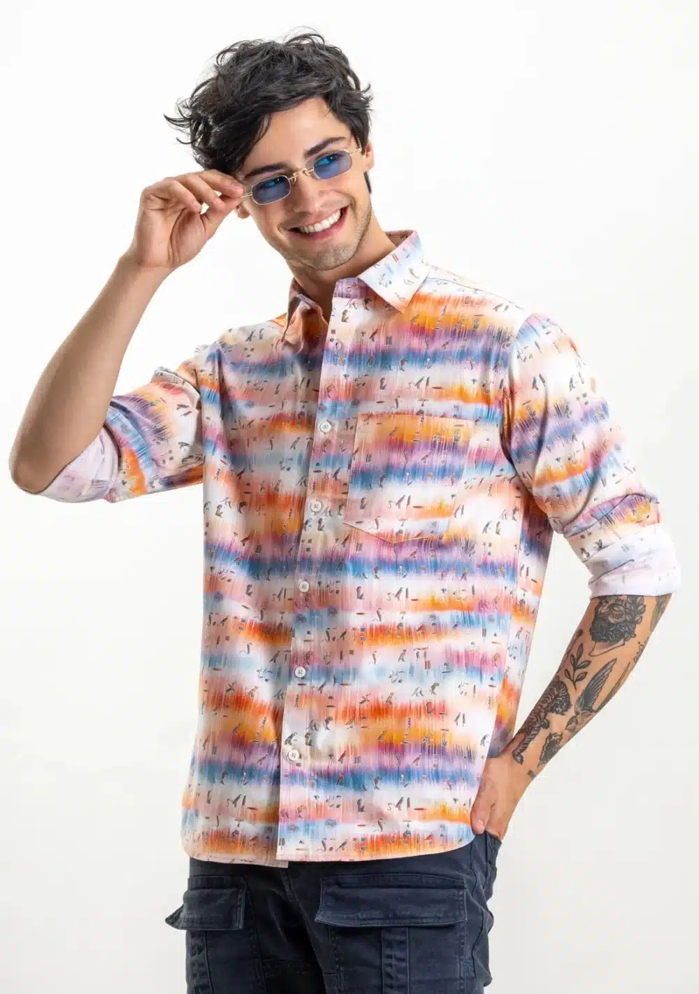 Multi Colour Slim Fit Printed Rhysley Men's Cotton Shirt - Image 2