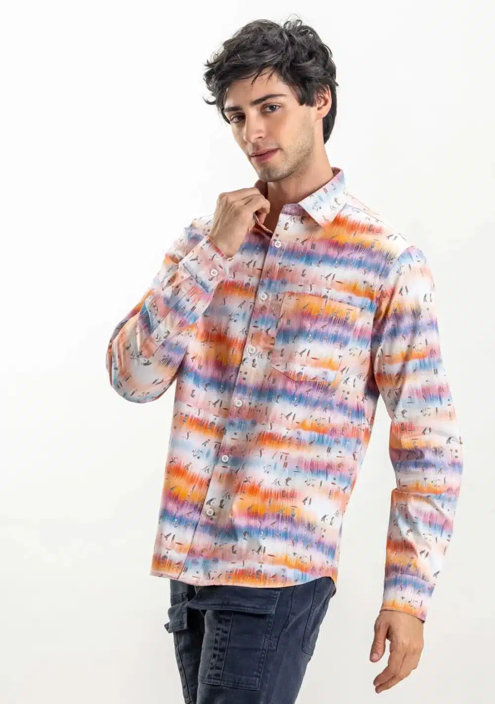 Multi Colour Slim Fit Printed Rhysley Men's Cotton Shirt - Image 5