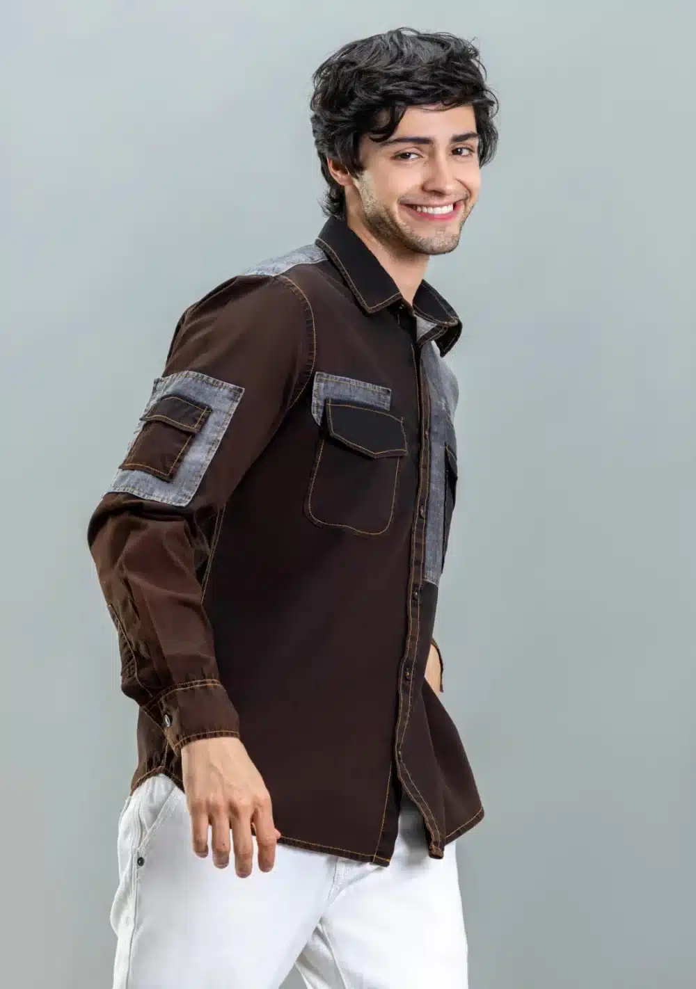 Dark Brown Regular Fit Men's Cotton Shirt - Image 3