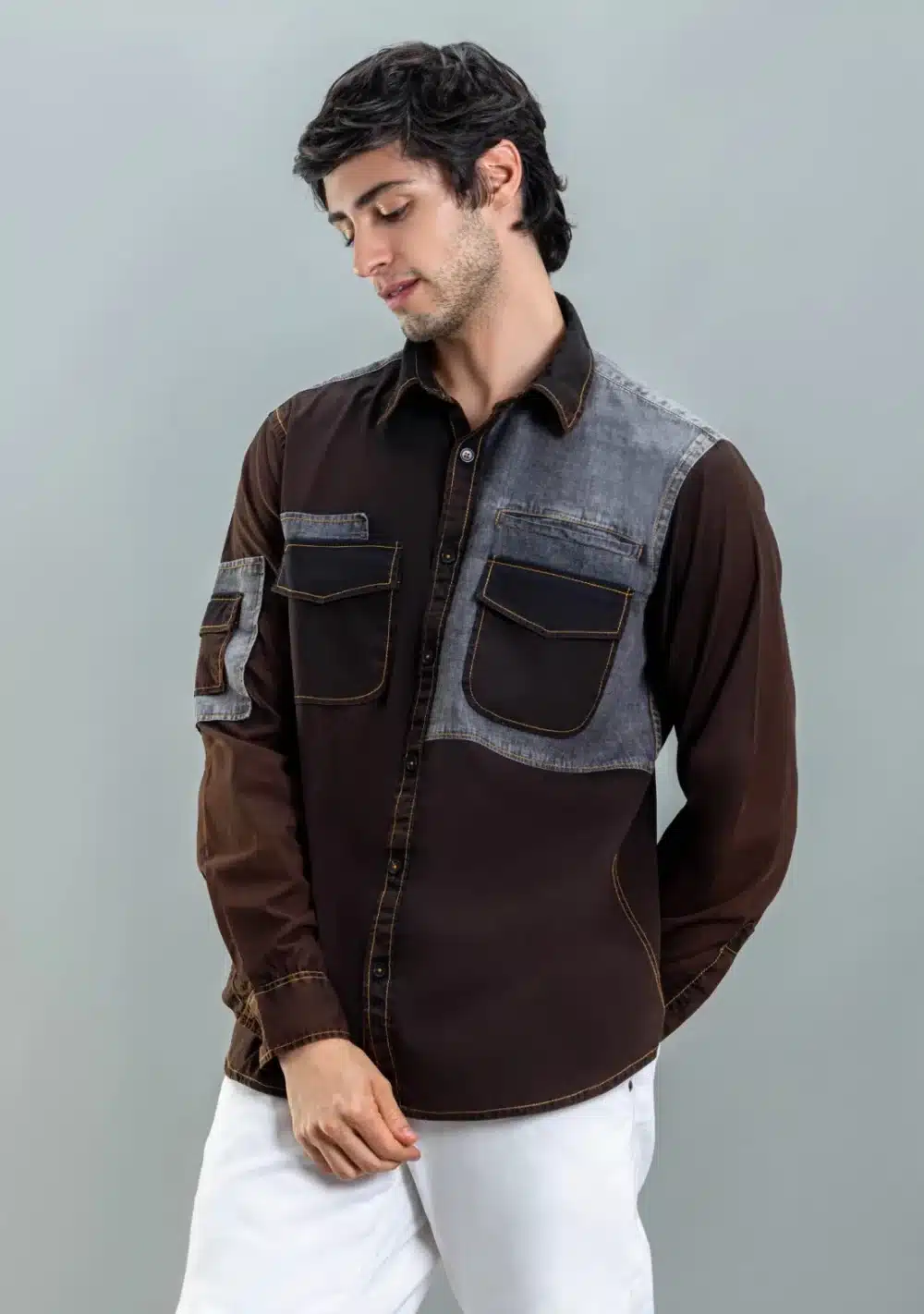 Dark Brown Regular Fit Men's Cotton Shirt - Image 4