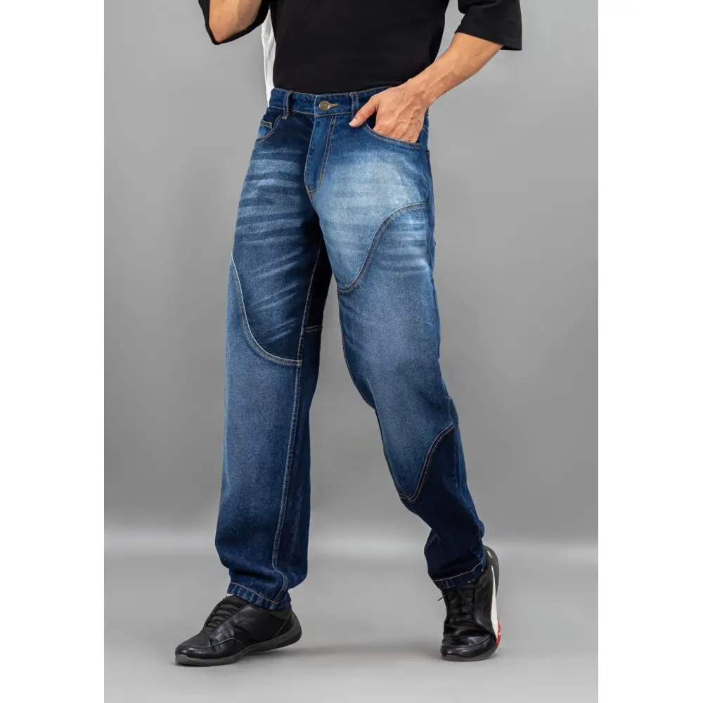 Blue Straight Fit Men’s Two Tone Panel Jeans – Buzz Shop