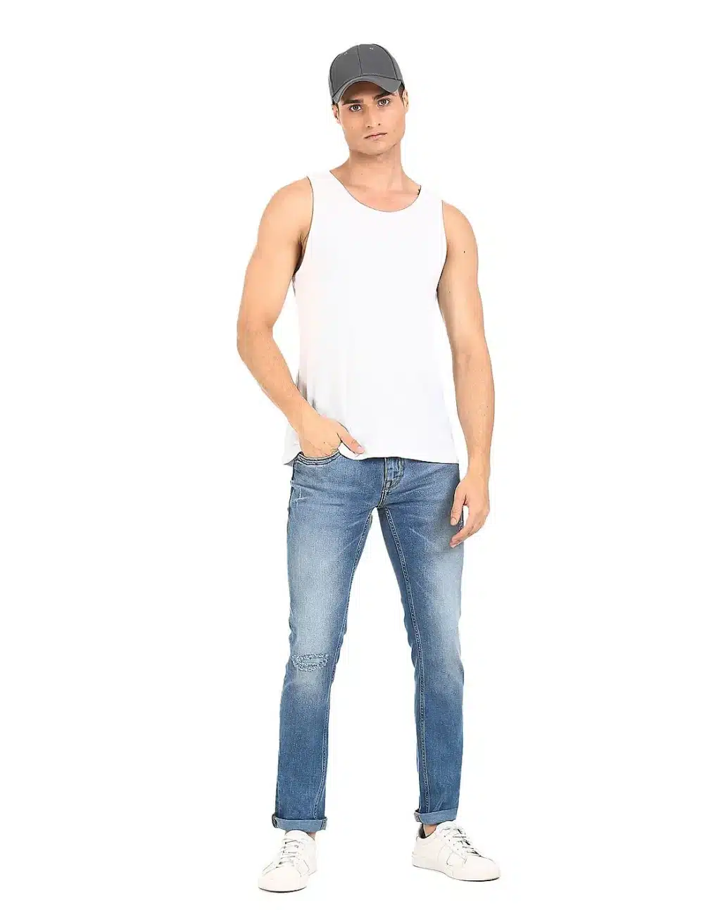 Men Blue Skinny Fit Distressed Jeans - Image 2