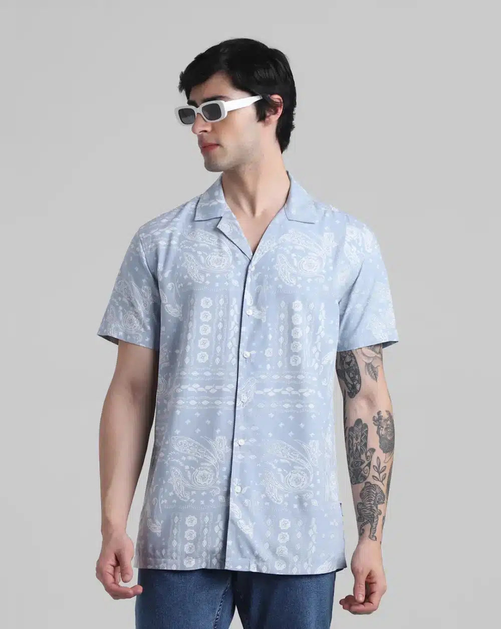 Blue Abstract Print Shirt For Men - Image 2