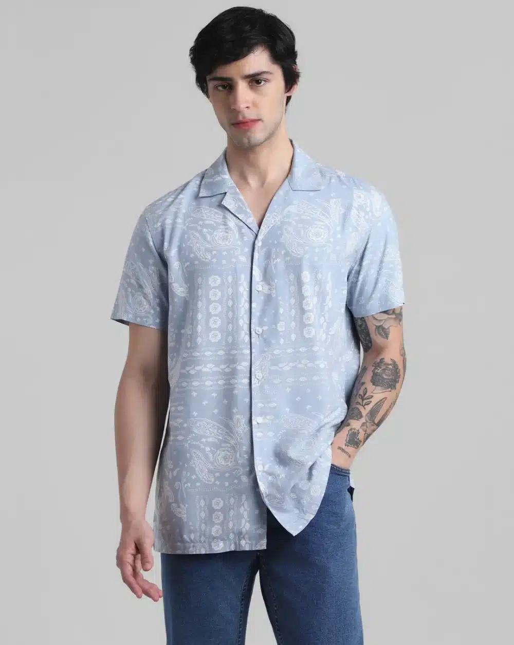 Blue Abstract Print Shirt For Men