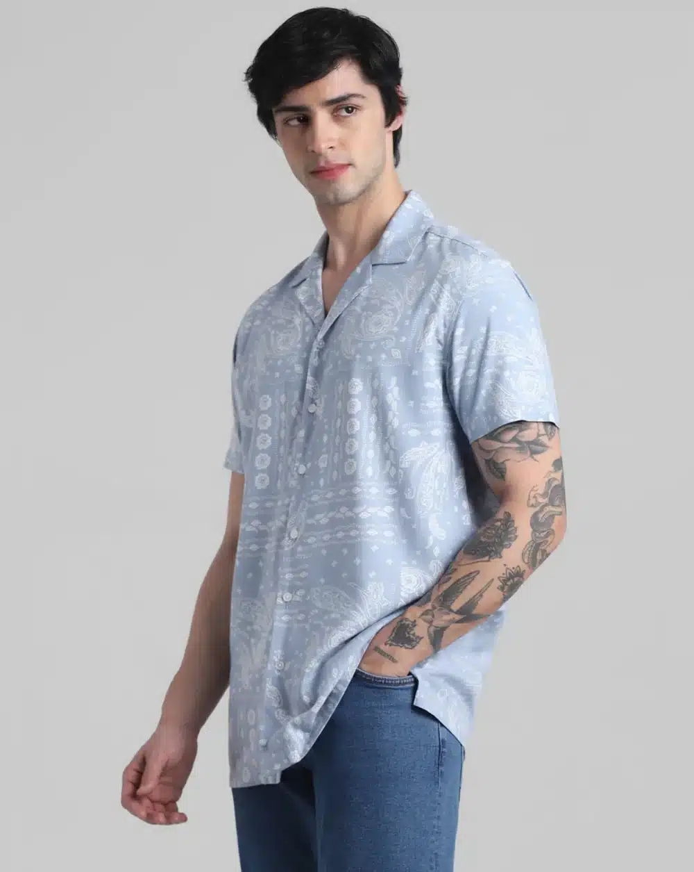 Blue Abstract Print Shirt For Men - Image 3