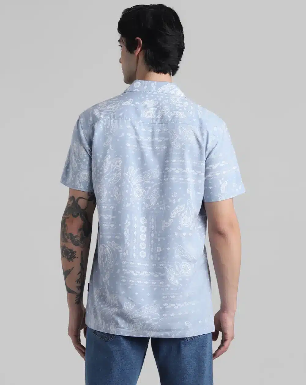 Blue Abstract Print Shirt For Men - Image 4