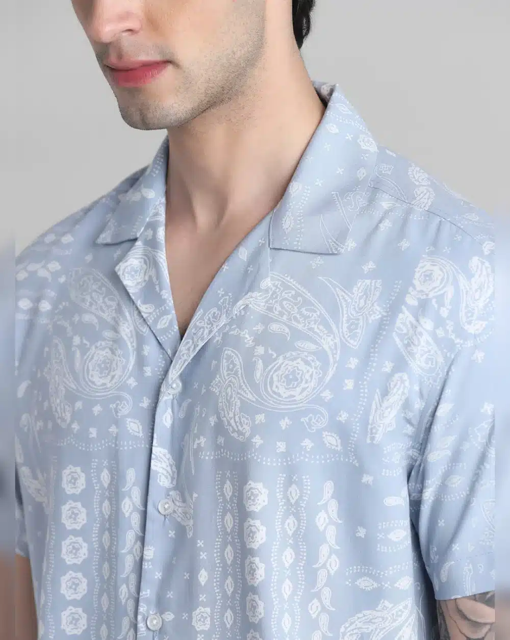 Blue Abstract Print Shirt For Men - Image 5