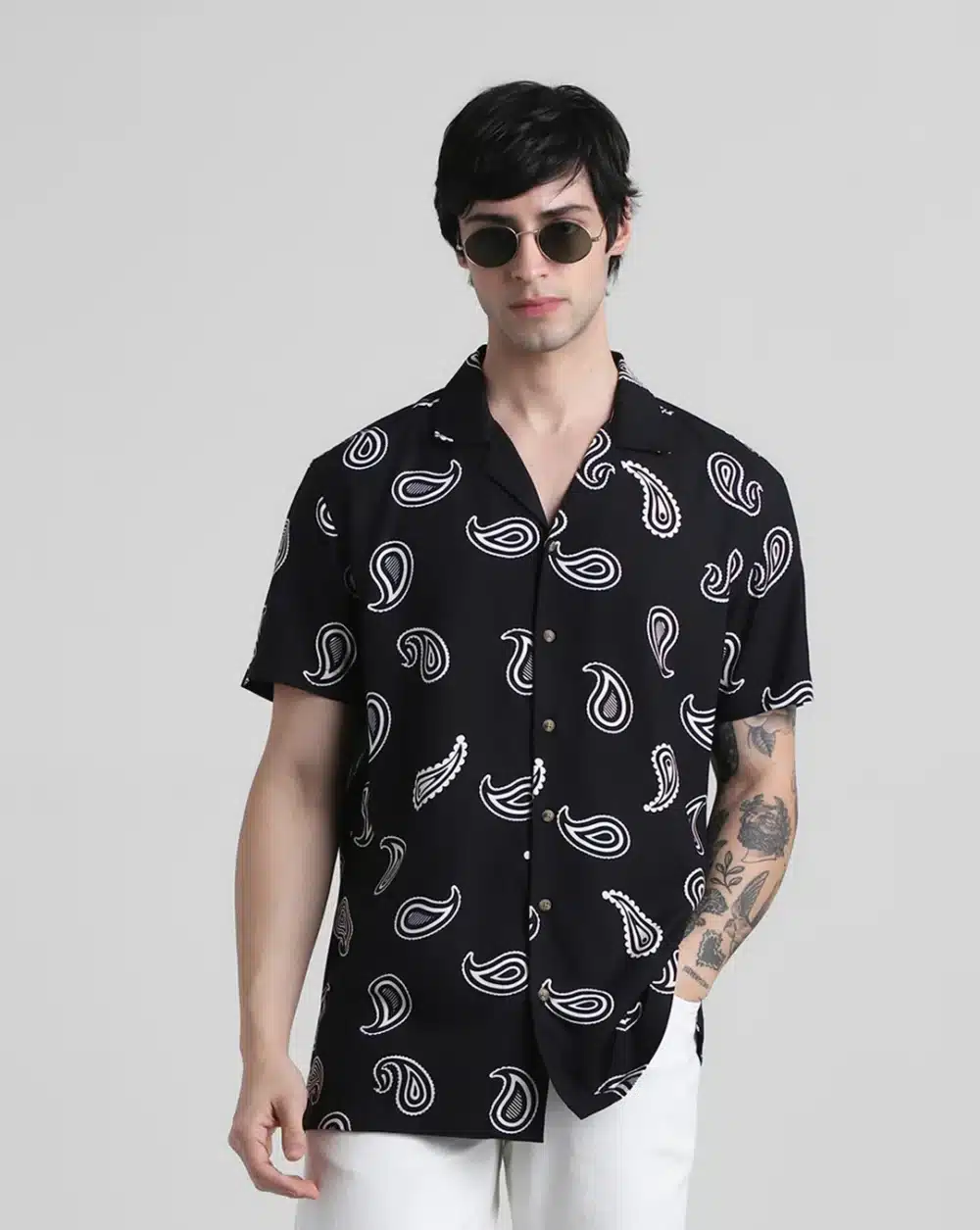 Black Paisley Print Shirt For Men - Image 2