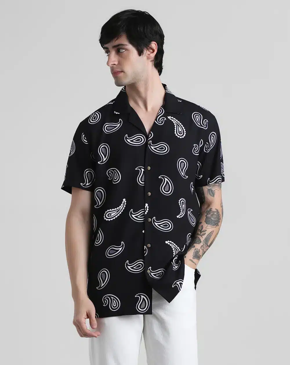 Black Paisley Print Shirt For Men