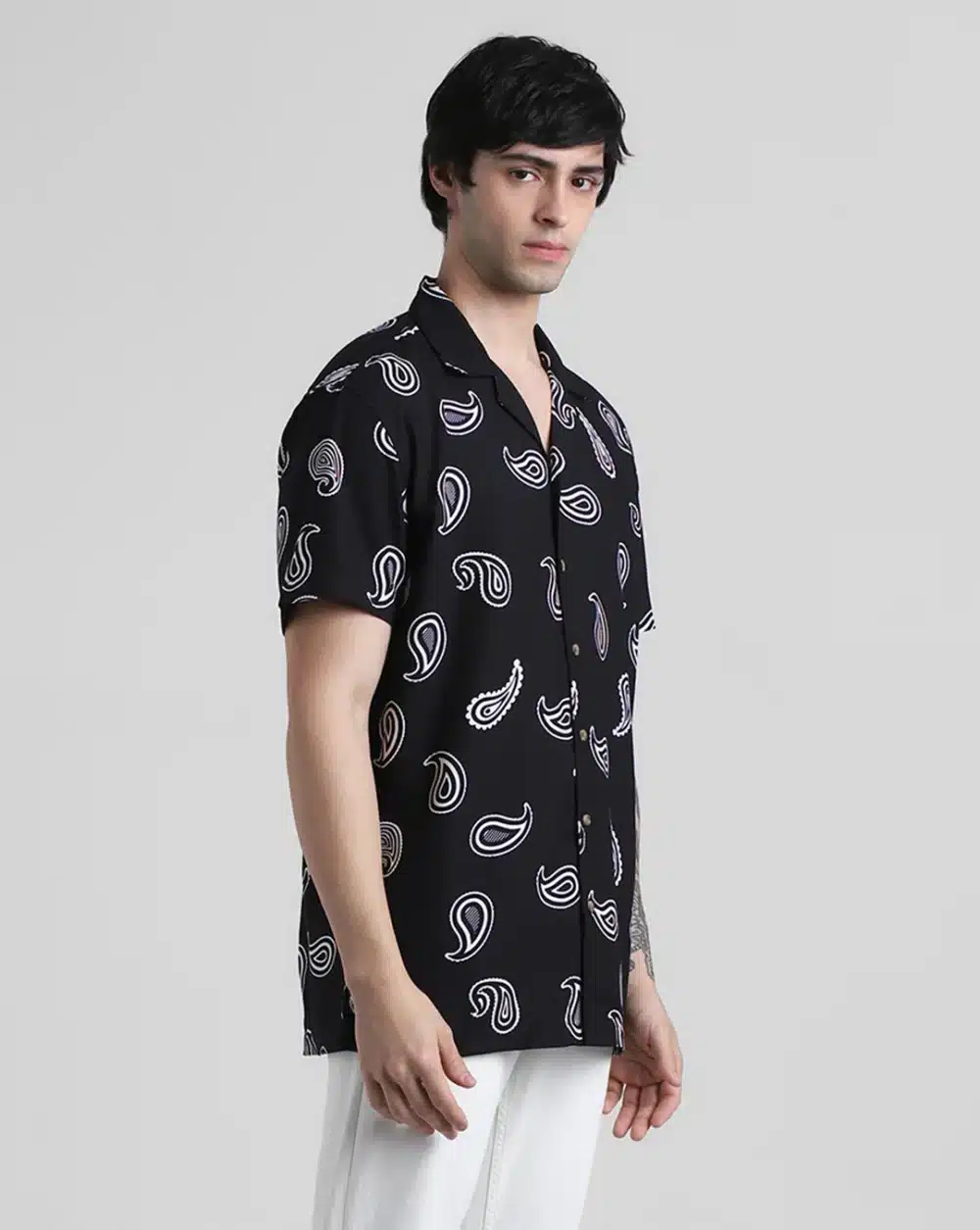 Black Paisley Print Shirt For Men - Image 3