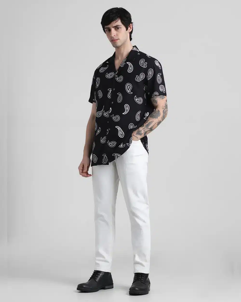 Black Paisley Print Shirt For Men - Image 6