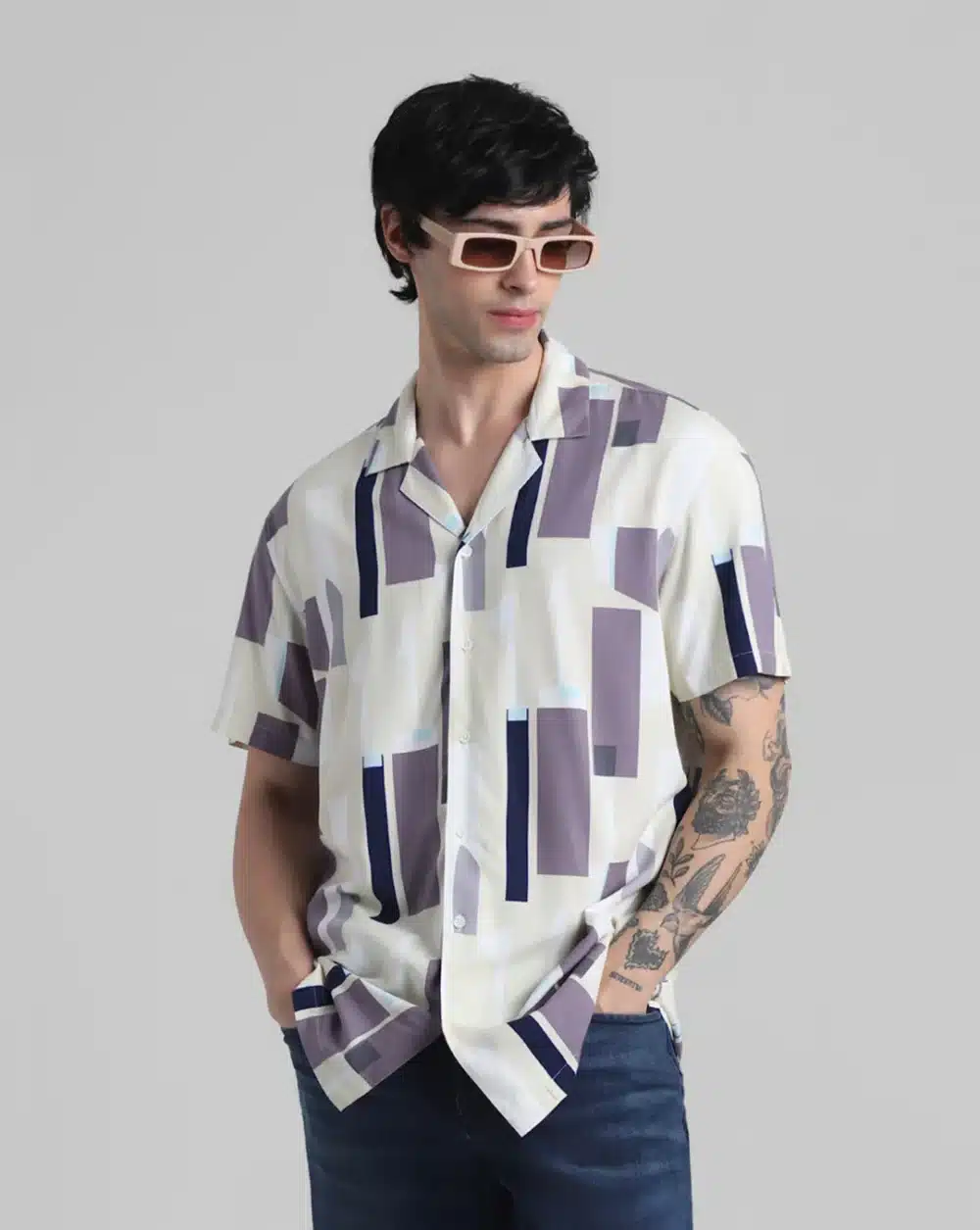 Blue Abstract Print Shirt For Men - Image 2