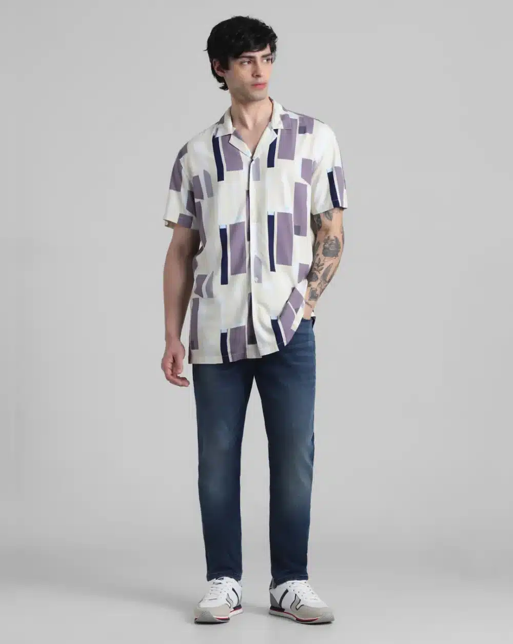 Blue Abstract Print Shirt For Men - Image 6