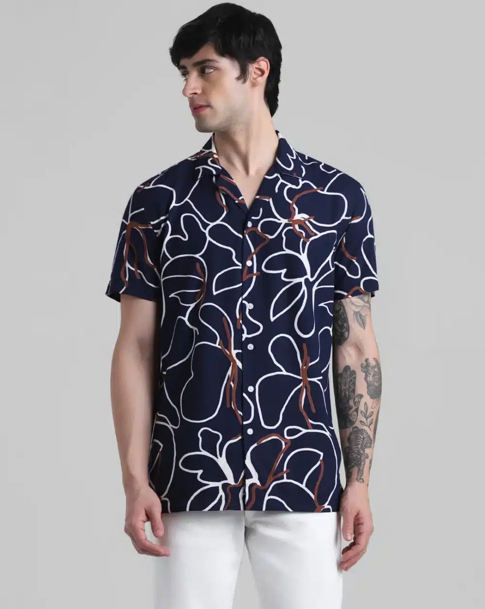 Navy Blue Abstract Print Shirt For Men - Image 2