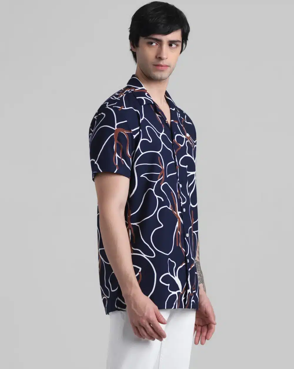 Navy Blue Abstract Print Shirt For Men - Image 3