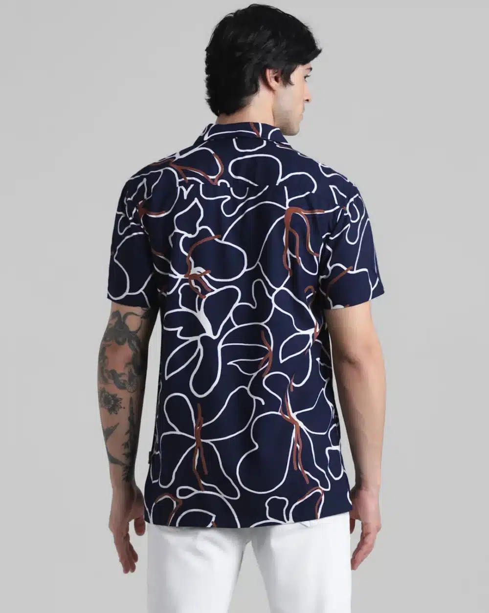 Navy Blue Abstract Print Shirt For Men - Image 4