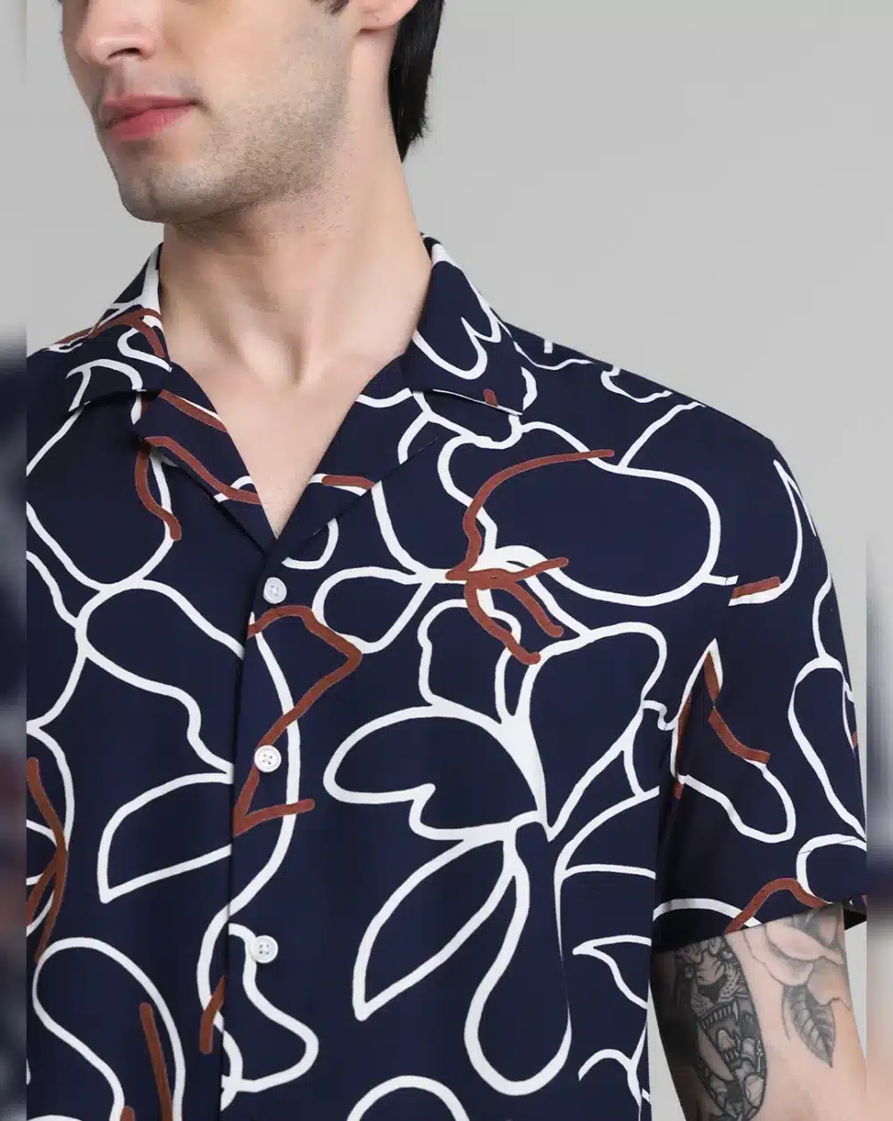 Navy Blue Abstract Print Shirt For Men - Image 5