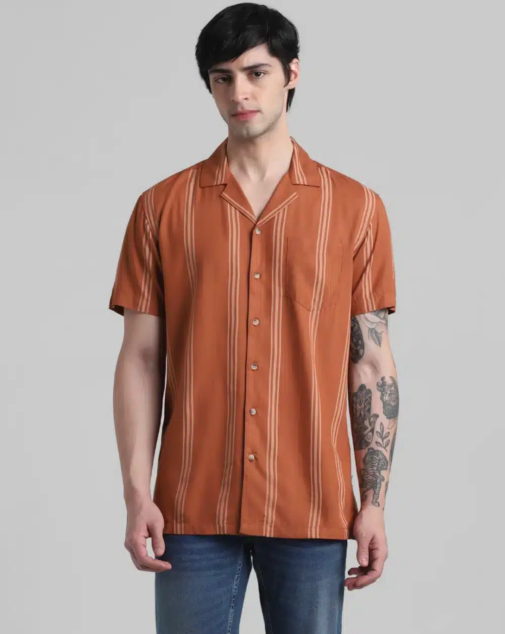 Brown Striped Short Sleeves Shirt - Image 2