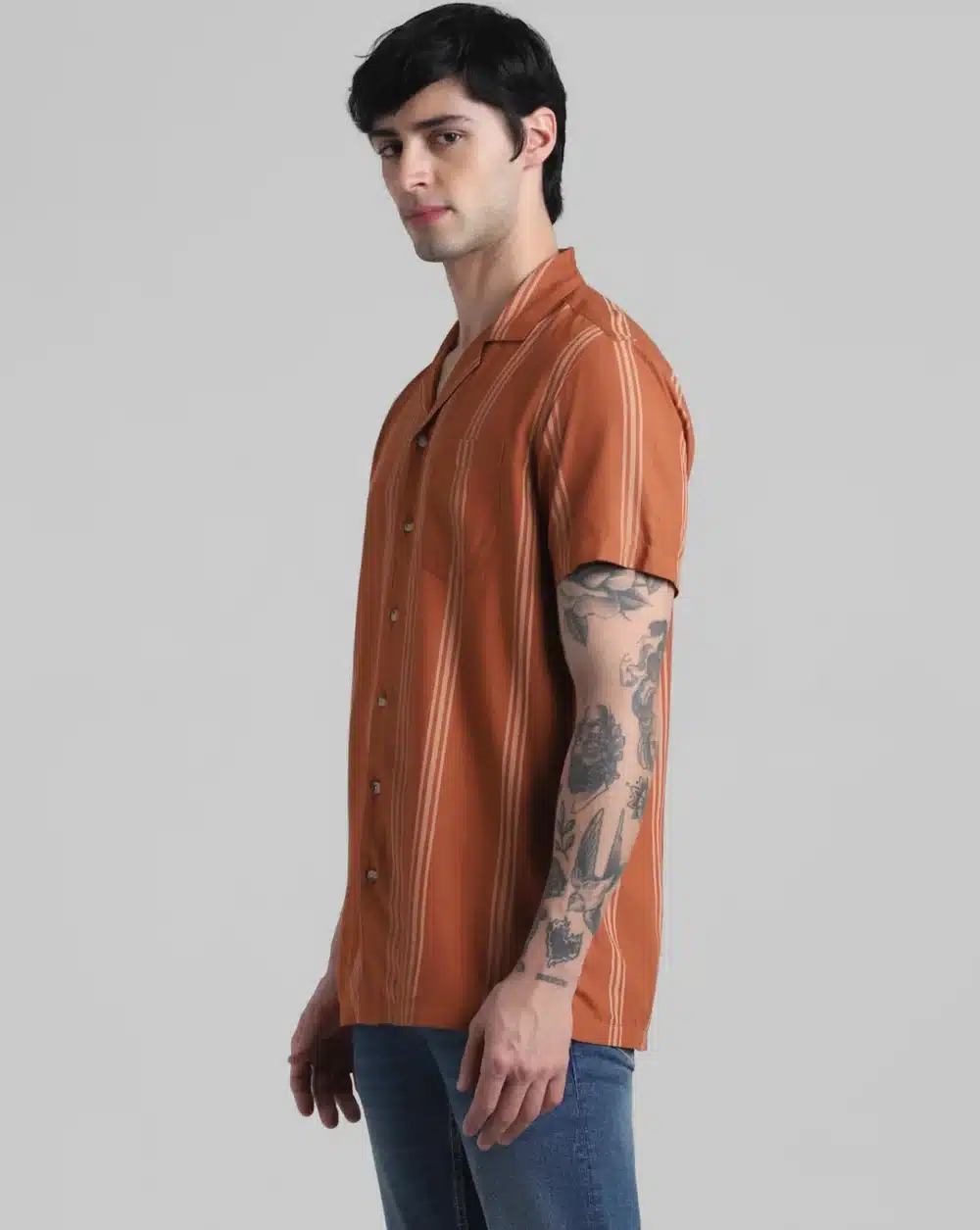 Brown Striped Short Sleeves Shirt - Image 3