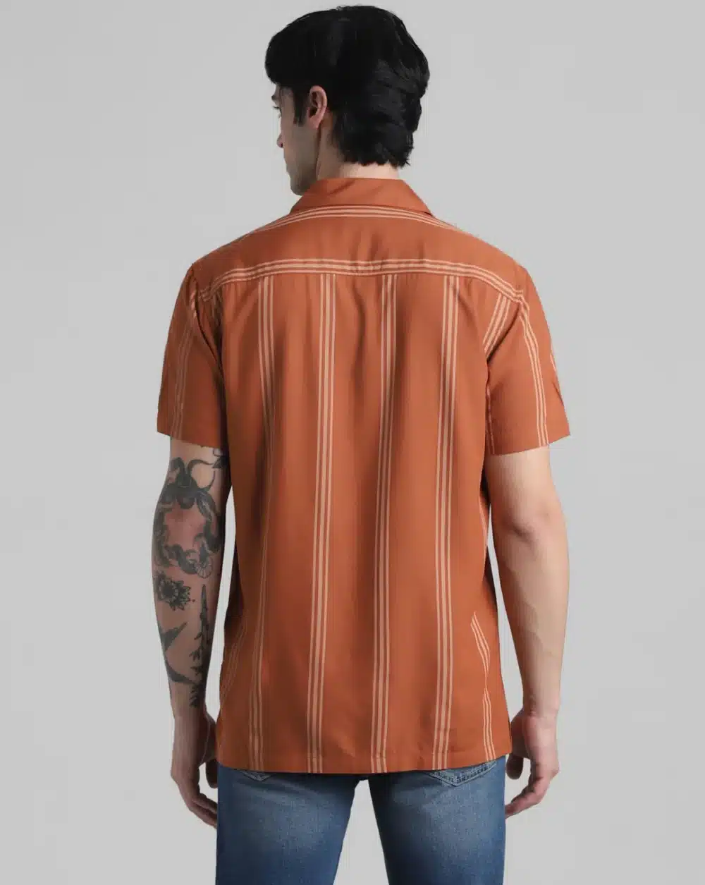 Brown Striped Short Sleeves Shirt - Image 4