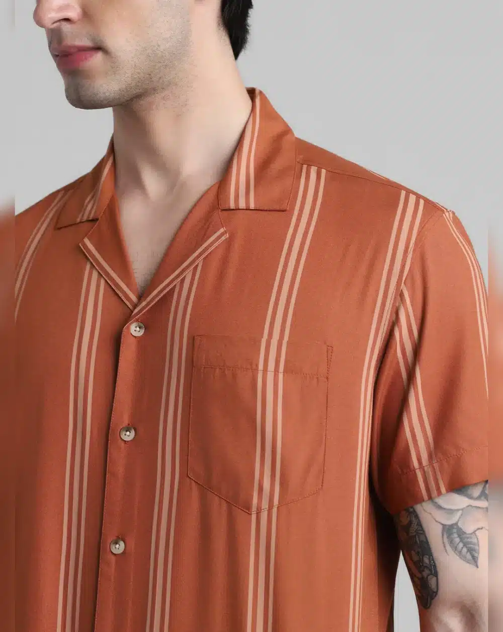 Brown Striped Short Sleeves Shirt - Image 5