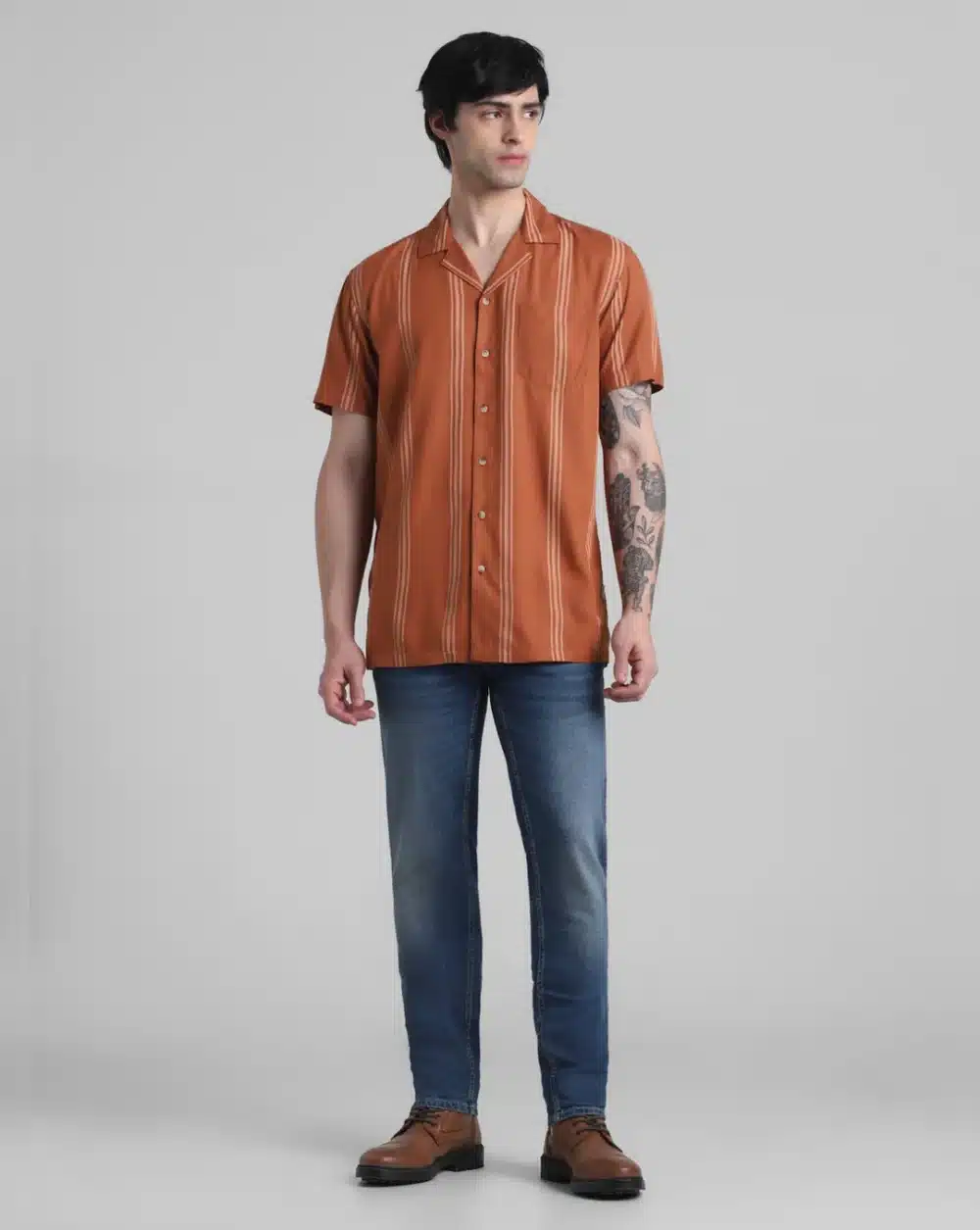 Brown Striped Short Sleeves Shirt - Image 6