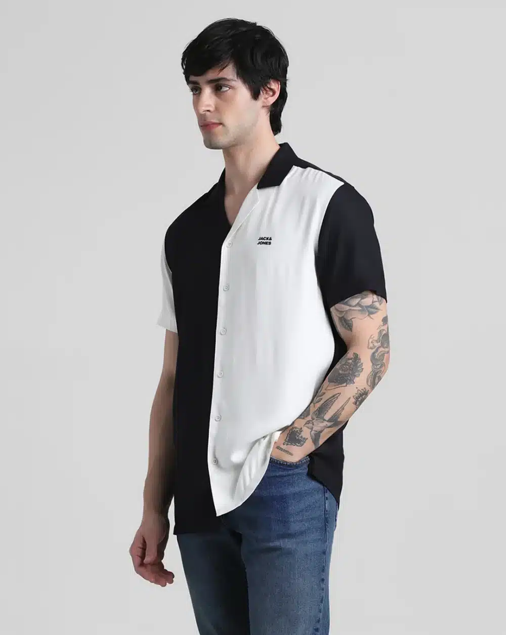 White Colourblocked Short Sleeves Shirt - Image 3