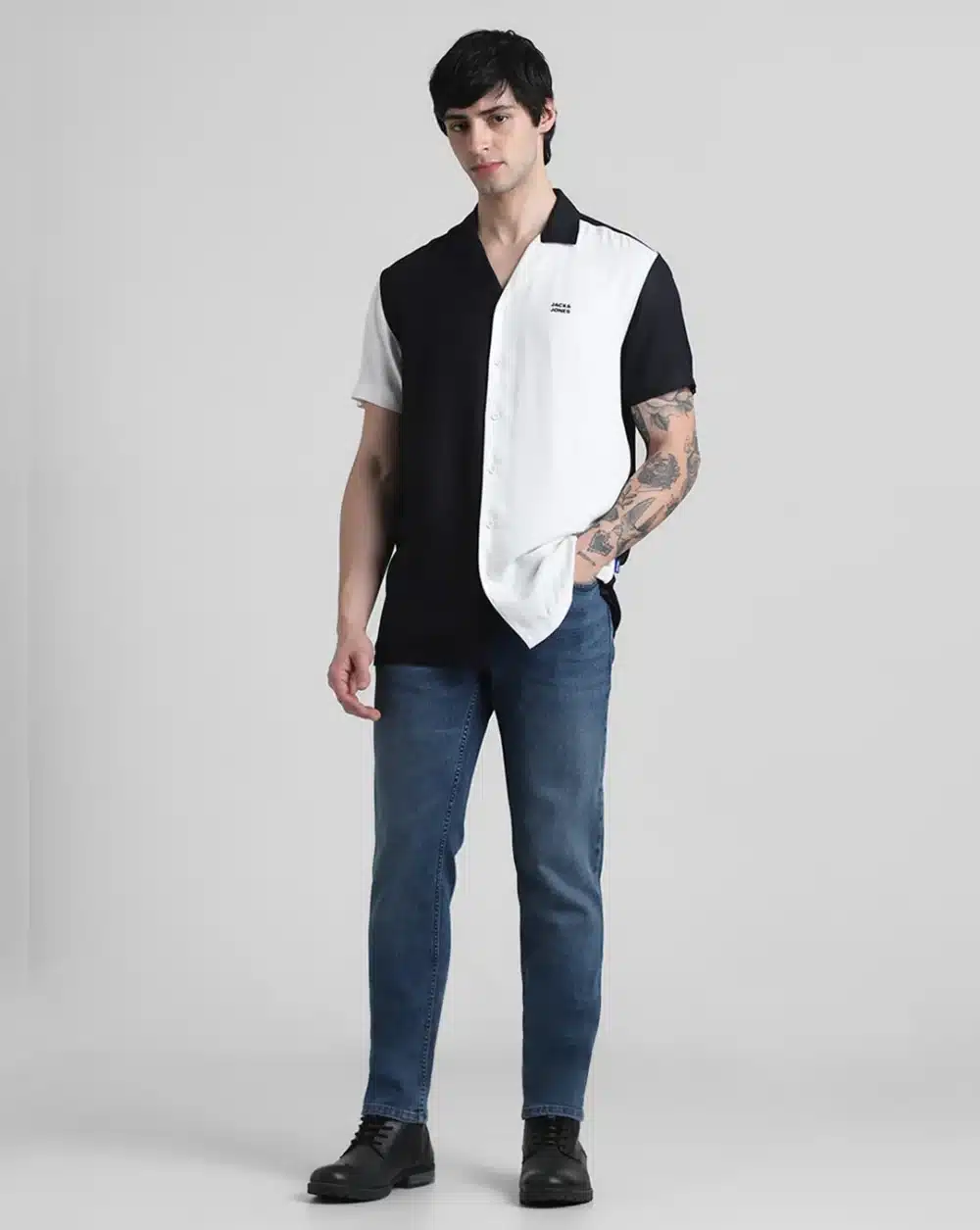 White Colourblocked Short Sleeves Shirt - Image 6