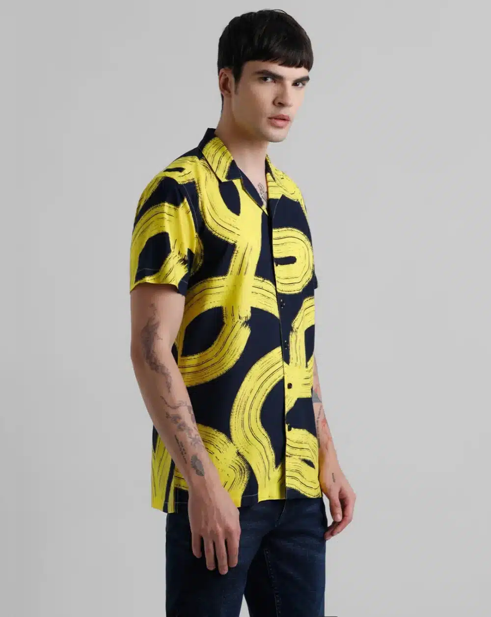 Yellow Abstract Print Short Sleeves Shirt - Image 2