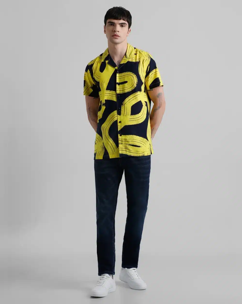 Yellow Abstract Print Short Sleeves Shirt - Image 5