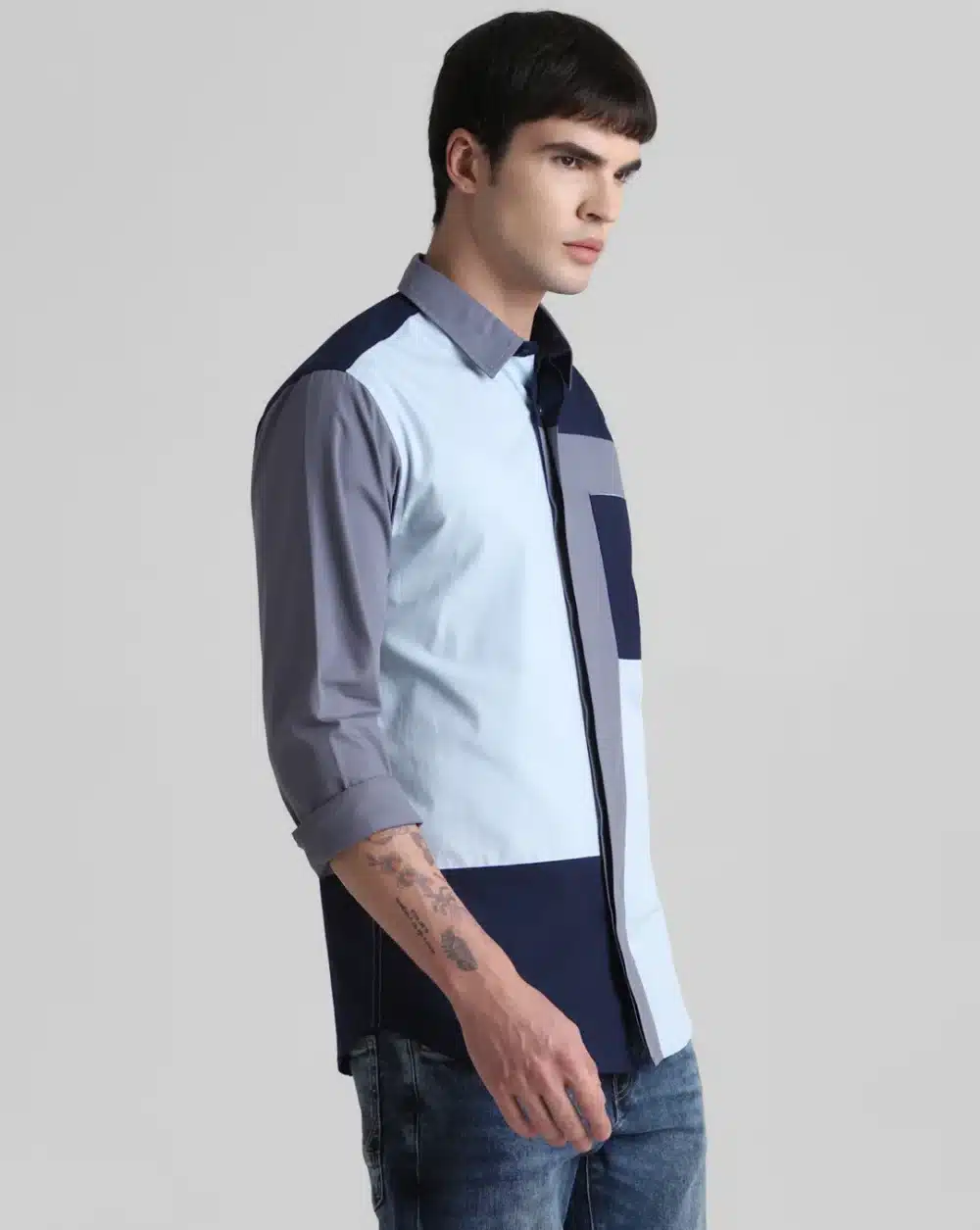 Blue Colourblocked Full Sleeves Shirt - Image 4