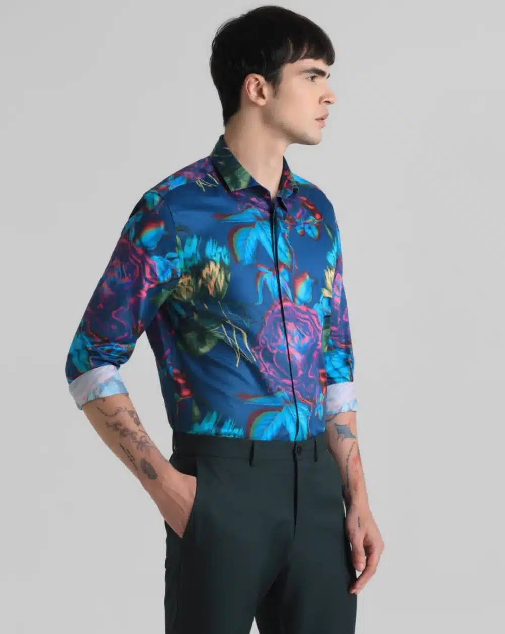 Dark Blue Printed Full Sleeves Shirt - Image 3